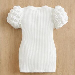 White Textured Sleeve Kids Dress